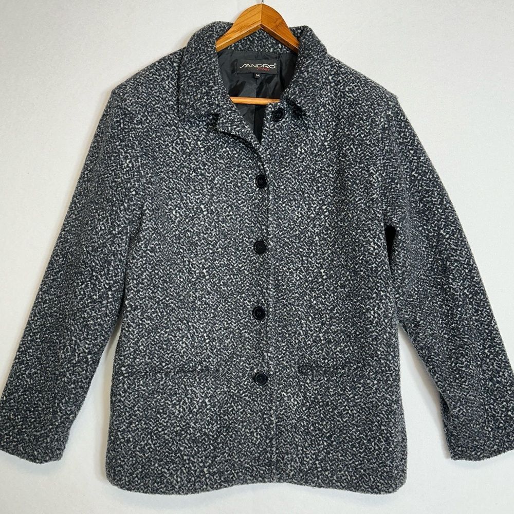 Sandro Button Up Grey Boucle’ Jacket Blazer Coat Womens Small - Picture 12 of 12